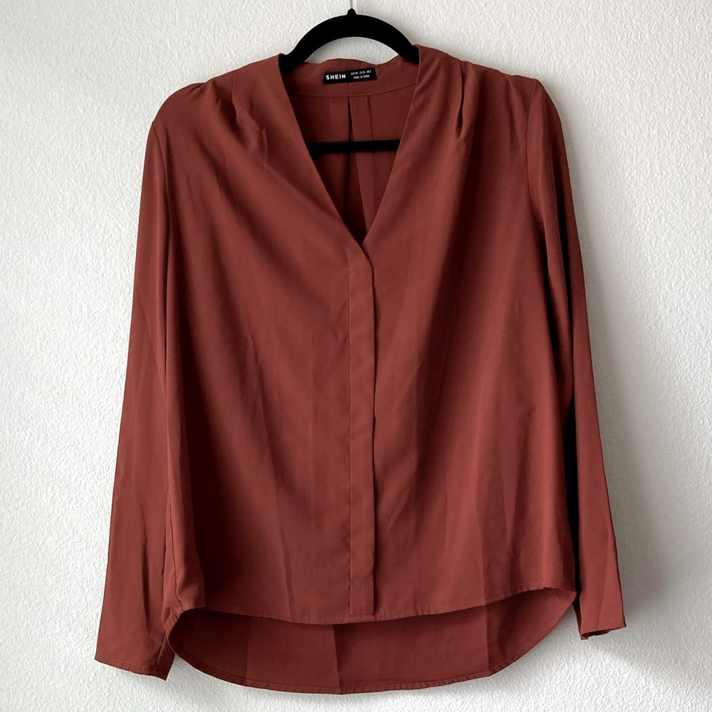 NEW - SHEIN Terracotta Long Sleeved Professional Blouse - Size XS